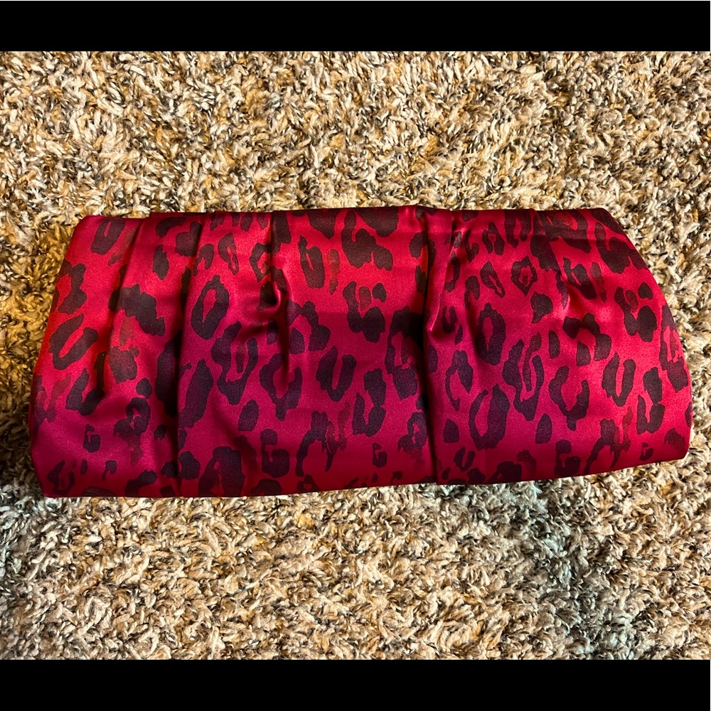 Express Deep Red Leopard Print Clutch - image 1